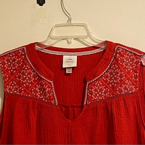 Knox Rose V-Neck Embroidered Bohemian Women's Red Top Size XXL  Flowy - Picture 2 of 8